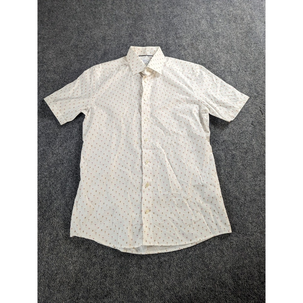 ETON Men's Slim Fit Shirt 42 16.5 L Short Sleeve Cocktail Drink Print Cotton